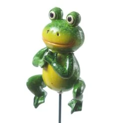 Gartenstecker Wackel Frosch Quaki Pflanzenstecker H. 54cm In Grün