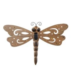 LED Solar Wanddeko Libelle In Rostoptik H: 35cm In Kupfer